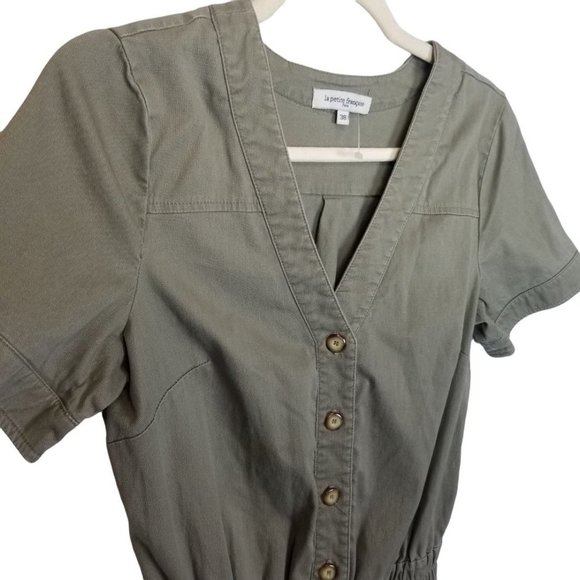 La Petite Francaise Paris Womens 38 (US 6) Olive Green Canvas Cropped Jumpsuit - Picture 4 of 6